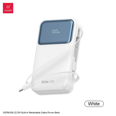 XUNDD 10000mAh Power Bank with 22.5W Fast Charging & Built-in Retractable Cable